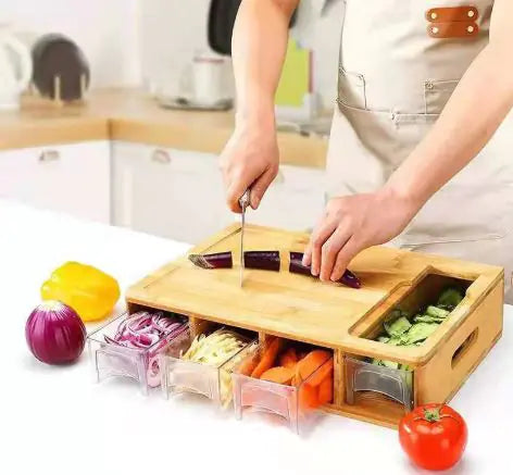 Eco-Friendly Bamboo Multi-Functional Cutting Board with Storage Box