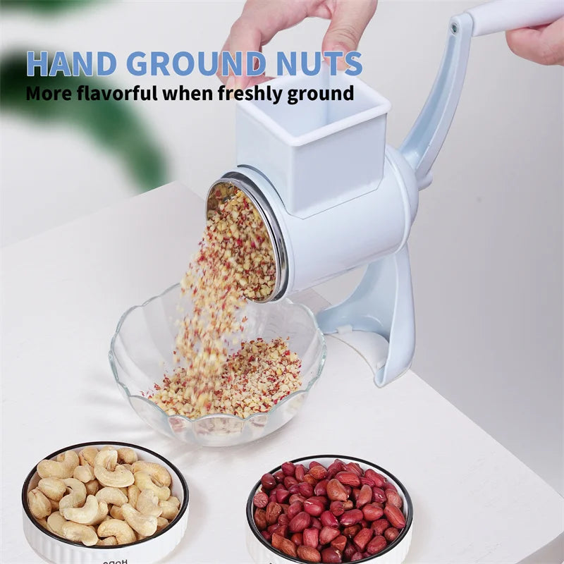 Manual Cheese Grater Shredder Stainless Steel Kitchen Hand Crank Grinder with 5 Interchangeable Blades and Handle for Vegetable