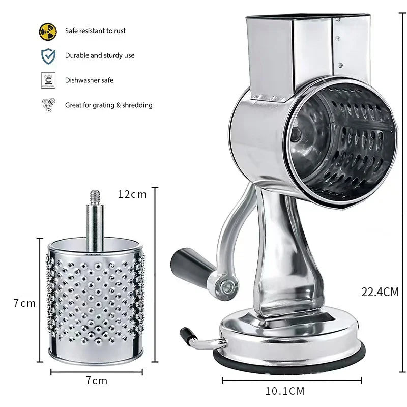 Manual Cheese Grater Shredder Stainless Steel Kitchen Hand Crank Grinder with 5 Interchangeable Blades and Handle for Vegetable